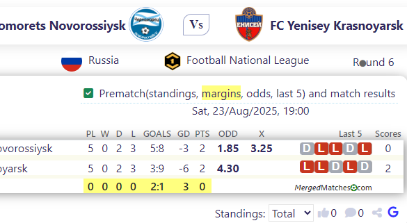 Chernomorets Novorossiysk Vs FC Yenisey Krasnoyarsk screenshot