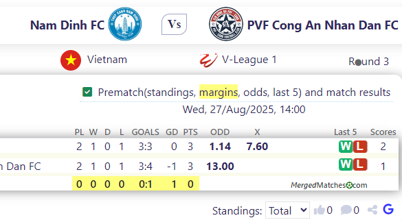 Nam Dinh FC Vs PVF Cong An Nhan Dan FC screenshot