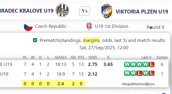 HRADEC KRALOVE U19 Vs VIKTORIA PLZEN U19 screenshot