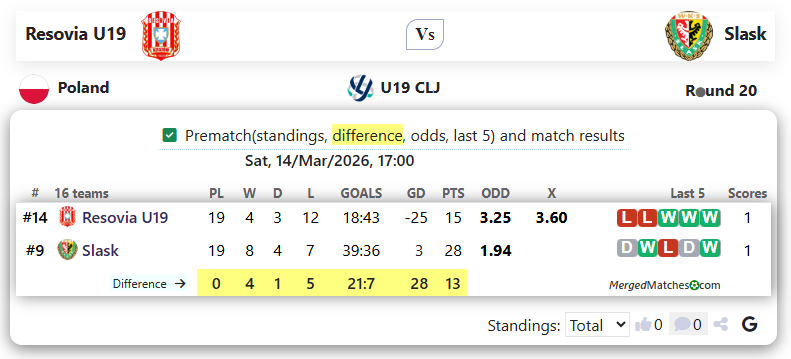 Resovia U19 Vs Slask screenshot