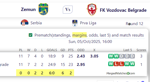 Zemun Vs FK Vozdovac Belgrade screenshot
