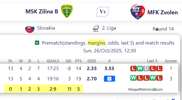 MSK Zilina B Vs MFK Zvolen screenshot