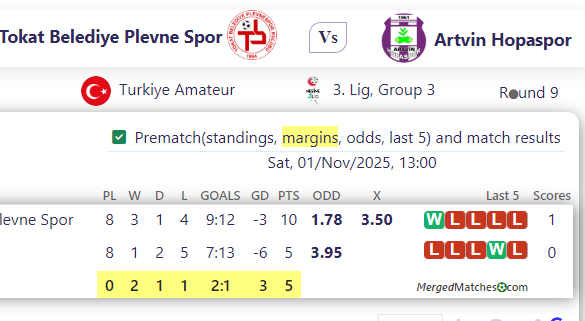 Tokat Belediye Plevne Spor Vs Artvin Hopaspor screenshot