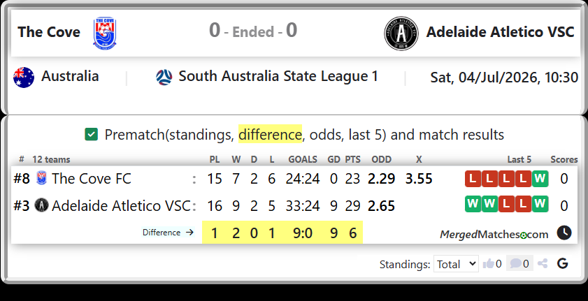 The Cove FC Vs Adelaide Atletico VSC screenshot