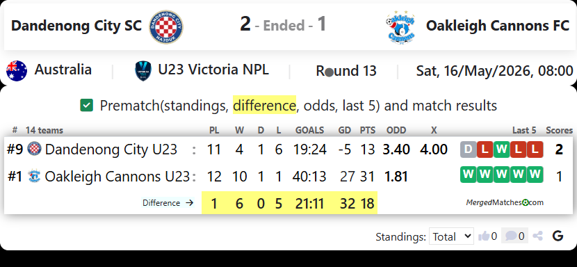 Dandenong City SC Vs Oakleigh Cannons FC screenshot