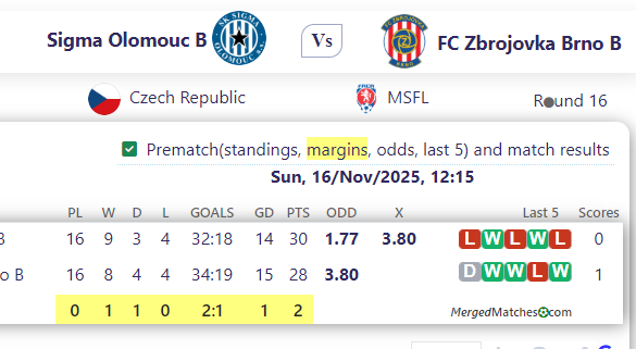Sigma Olomouc B Vs FC Zbrojovka Brno B screenshot