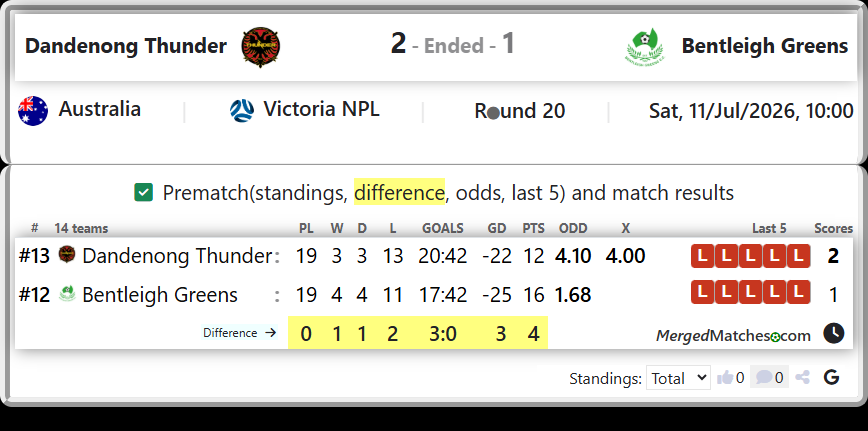 Dandenong Thunder Vs Bentleigh Greens screenshot