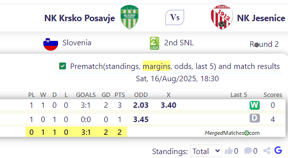NK Krsko Posavje Vs NK Jesenice screenshot