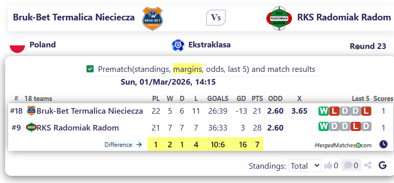 Bruk-Bet Termalica Nieciecza Vs RKS Radomiak Radom screenshot