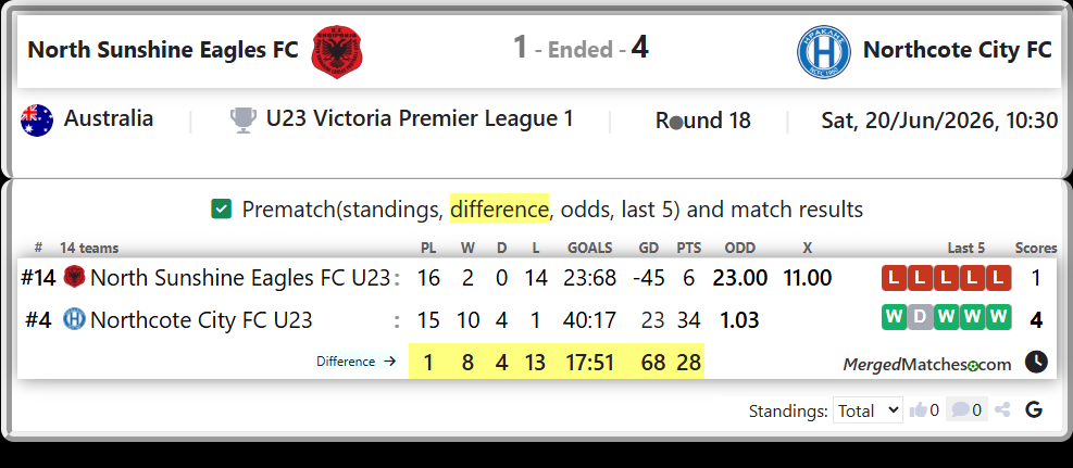 North Sunshine Eagles FC U23 Vs Northcote City FC U23 screenshot
