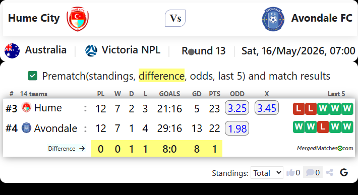 Hume City Vs Avondale FC screenshot