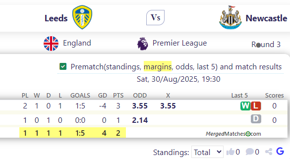 Leeds Vs Newcastle screenshot