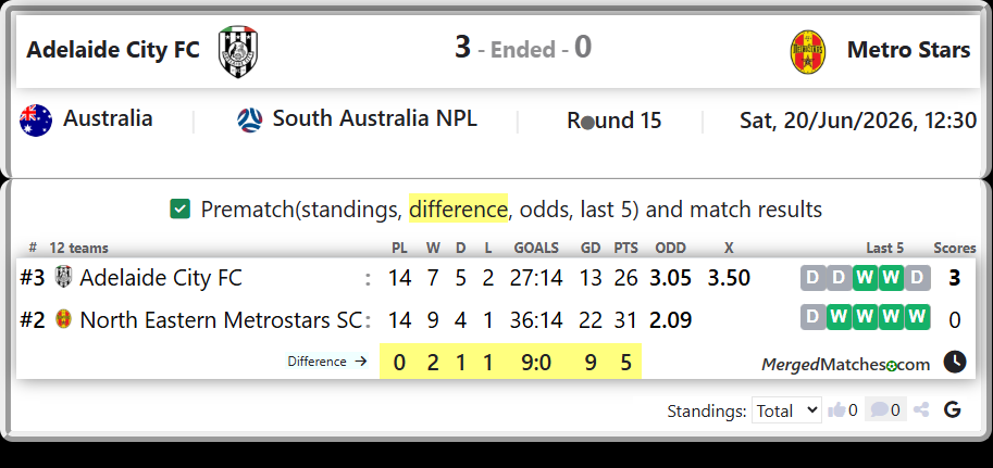 Adelaide City FC Vs North Eastern Metrostars SC screenshot