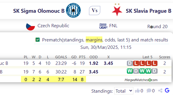 SK Sigma Olomouc B Vs SK Slavia Prague B screenshot