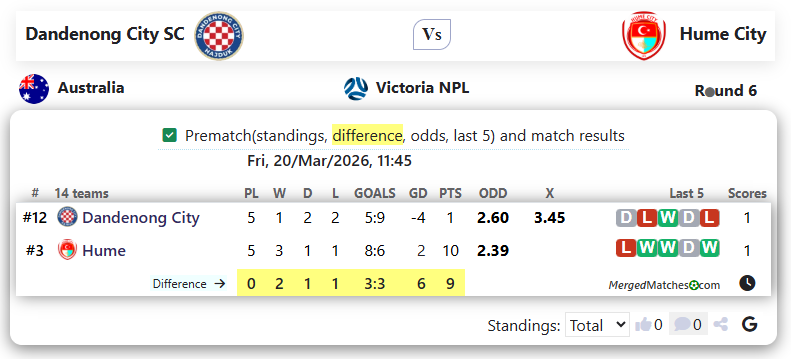 Dandenong City SC Vs Hume City screenshot