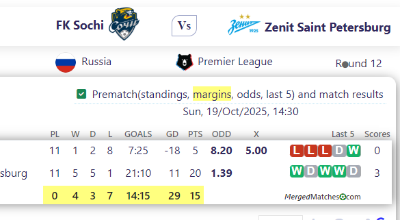 FK Sochi Vs Zenit Saint Petersburg screenshot
