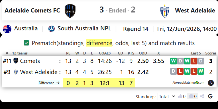 Adelaide Comets FC Vs West Adelaide SC screenshot