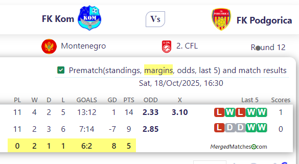 FK Kom Vs FK Podgorica screenshot