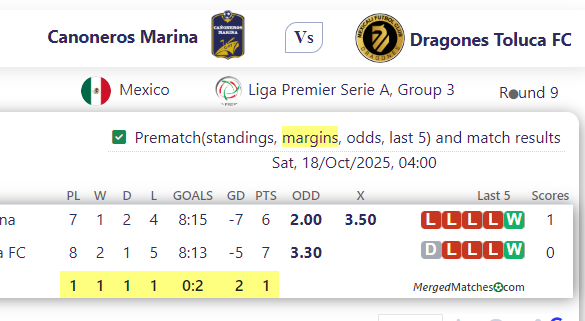 Canoneros Marina Vs Dragones Toluca FC screenshot