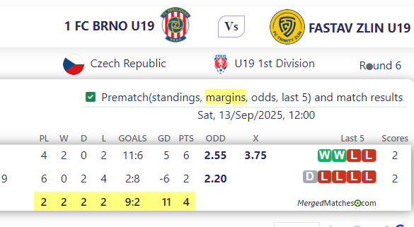 1 FC BRNO U19 Vs FASTAV ZLIN U19 screenshot