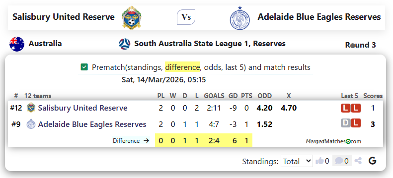 Salisbury United Reserve Vs Adelaide Blue Eagles Reserves screenshot