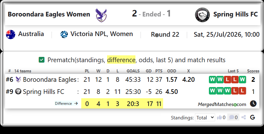 Boroondara Eagles Vs Spring Hills FC screenshot