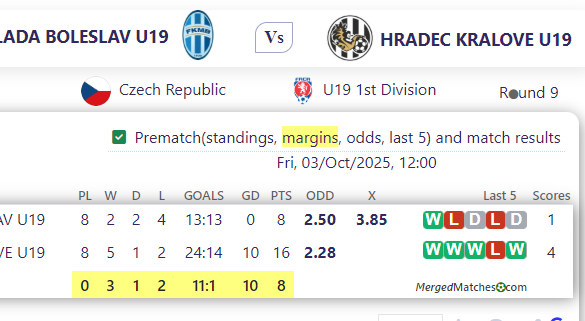 MLADA BOLESLAV U19 Vs HRADEC KRALOVE U19 screenshot