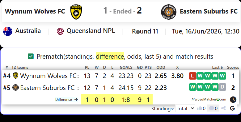 Wynnum Wolves FC Vs Eastern Suburbs FC screenshot