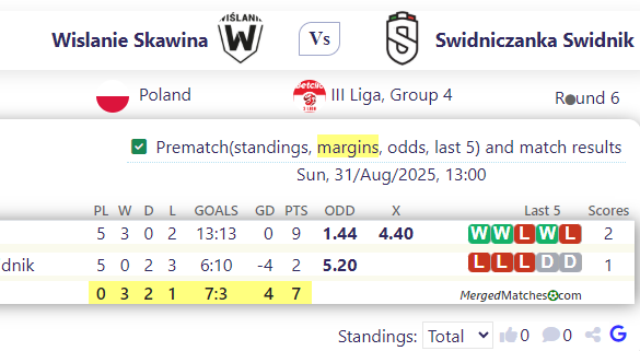 Wislanie Skawina Vs Swidniczanka Swidnik screenshot