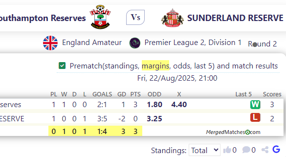 Southampton Reserves Vs SUNDERLAND RESERVE screenshot