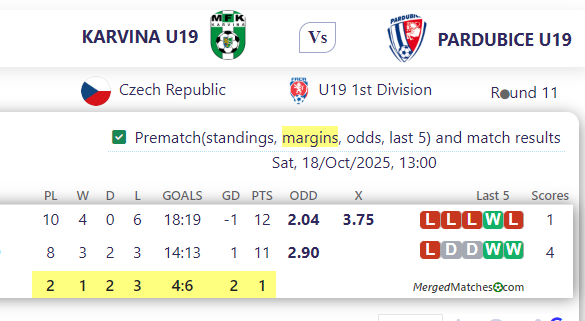 KARVINA U19 Vs PARDUBICE U19 screenshot