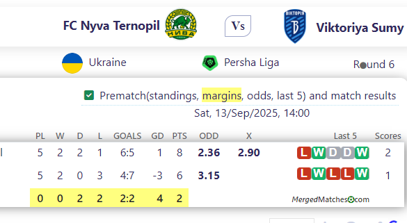 FC Nyva Ternopil Vs Viktoriya Sumy screenshot