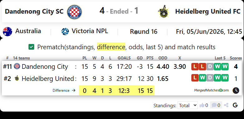Dandenong City SC Vs Heidelberg United FC screenshot