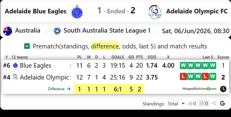 Adelaide Blue Eagles Vs Adelaide Olympic FC screenshot