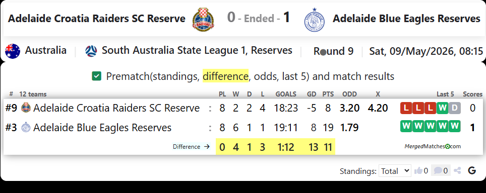Adelaide Croatia Raiders SC Reserve Vs Adelaide Blue Eagles Reserves screenshot