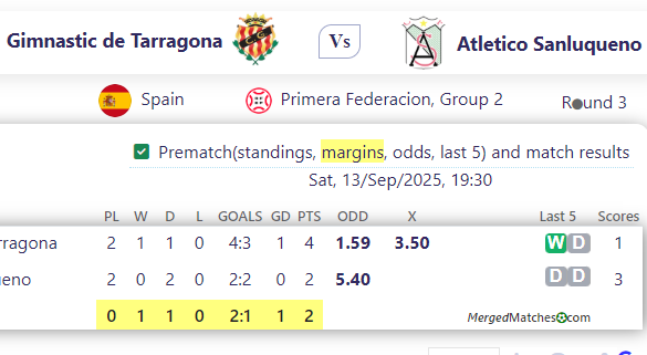 Gimnastic de Tarragona Vs Atletico Sanluqueno screenshot