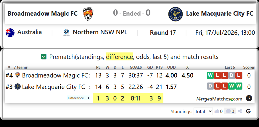 Broadmeadow Magic FC Vs Lake Macquarie City FC screenshot