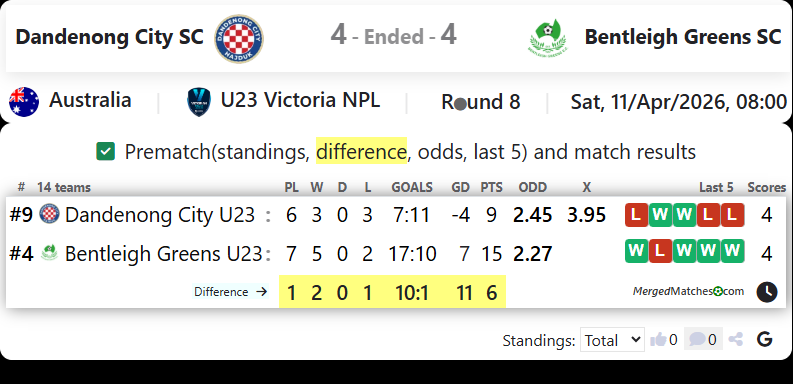 Dandenong City SC Vs Bentleigh Greens SC screenshot