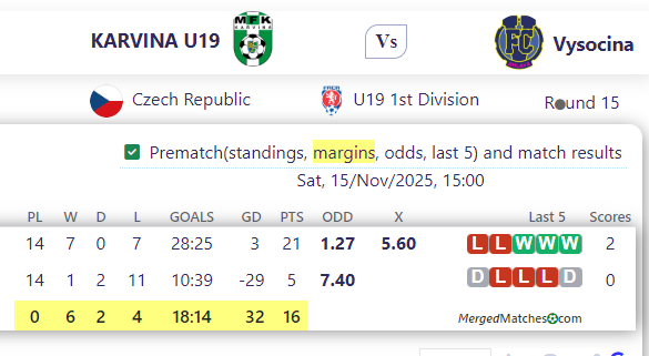 KARVINA U19 Vs Vysocina screenshot