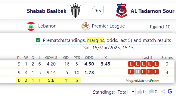 Shabab Baalbak Vs AL Tadamon Sour screenshot