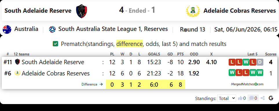 South Adelaide Reserve Vs Adelaide Cobras Reserves screenshot