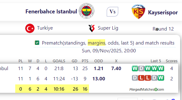Fenerbahce Istanbul Vs Kayserispor screenshot