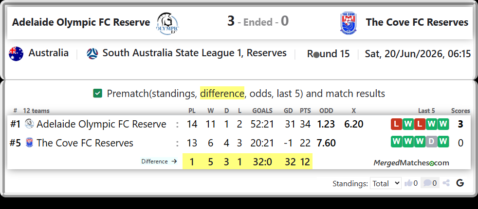 Adelaide Olympic FC Reserve Vs The Cove FC Reserves screenshot