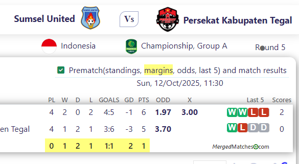 Sumsel United Vs Persekat Kabupaten Tegal screenshot
