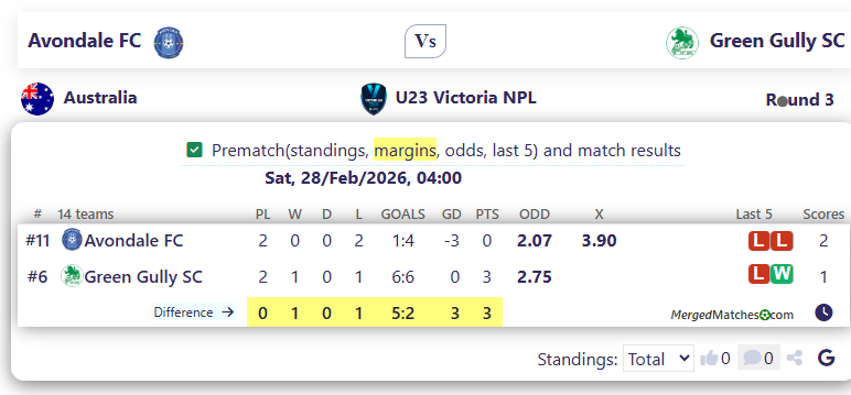 Avondale FC Vs Green Gully SC screenshot