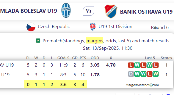 MLADA BOLESLAV U19 Vs BANIK OSTRAVA U19 screenshot