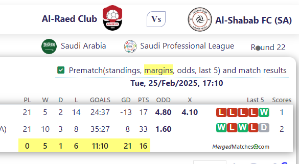 Al-Raed Club Vs Al-Shabab FC (SA) screenshot