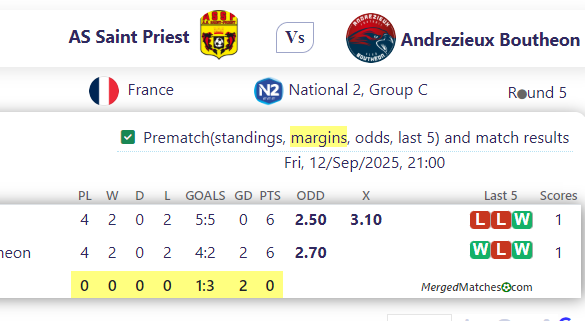 AS Saint Priest Vs Andrezieux Boutheon screenshot