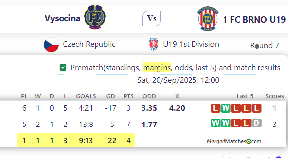 Vysocina Vs 1 FC BRNO U19 screenshot