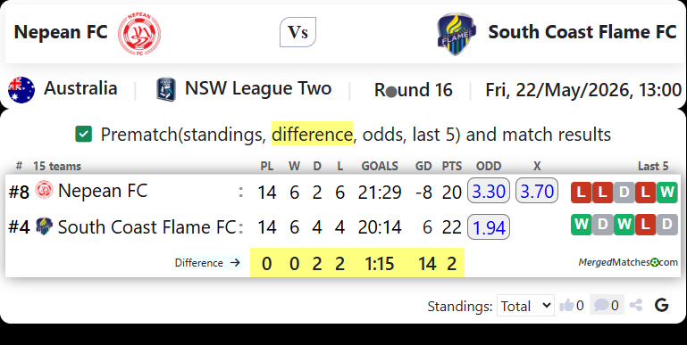 Nepean FC Vs South Coast Flame FC screenshot